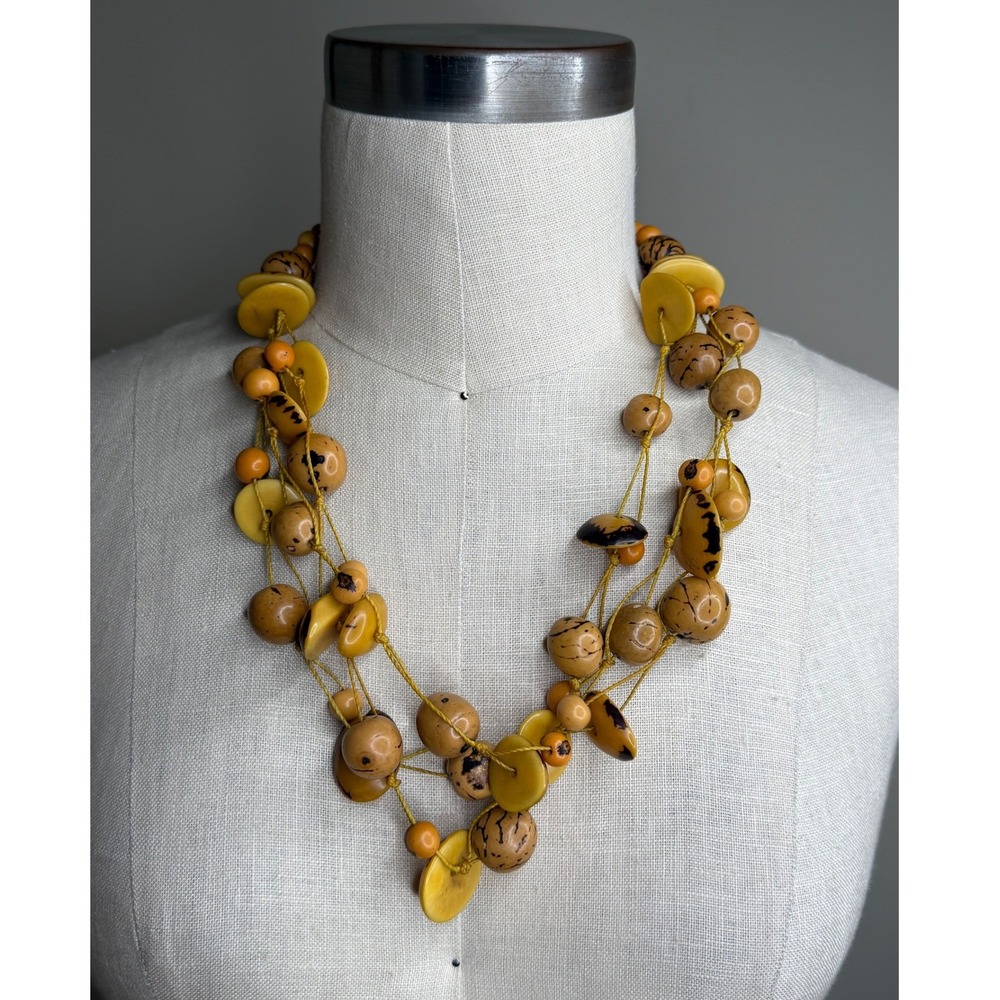 Unbranded Tagua Nut Seed Necklace Yellow Brown Earthy Boho Statement Women's OS